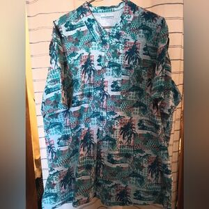 Columbia Men's PFG Short Sleeve Fishing Shirt Teal Tropical Fish Beach XL